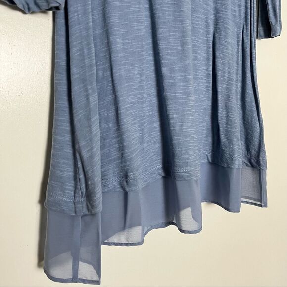 LOGO Lori Goldstein Tunic Tiered Layered Applique Sequin 3/4 Sleeve Blue XS NWOT - Picture 2 of 8